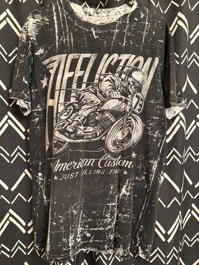 Affliction Black & White Reversable Distressed Motorcycle Graphic Tee